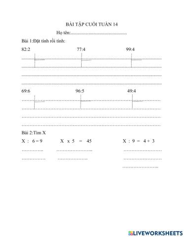 Ôn tập toán lớp 3 - tuần 14