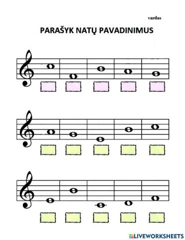 Parašyk natų pavadinimus