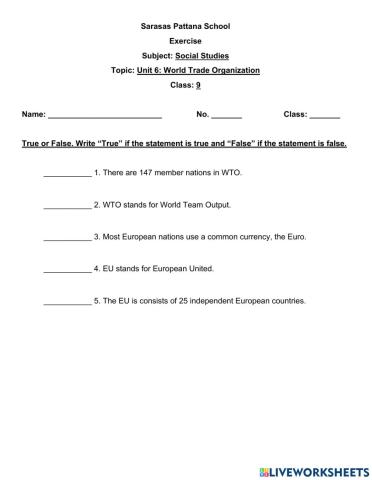 Grade 9- Unit 6 WTO