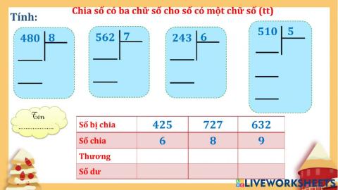 Chia số có ba chữ số cho số có một chữ số (tt)