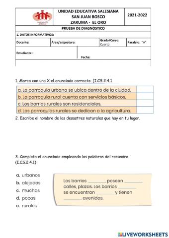 Prueba de diagnóstico de Estudios Sociales