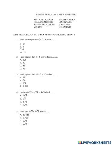 Remidi pas 1 kelas ix