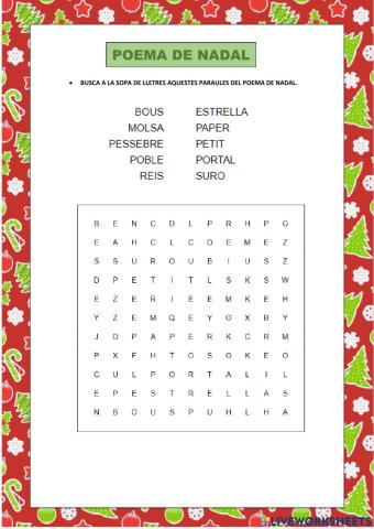 Sopa de lletres.Poema de Nadal