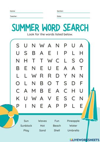 Summer word search