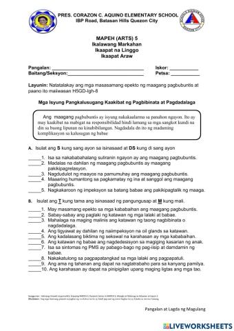 Health Worksheet Quarter 2 Week 4 Day 4