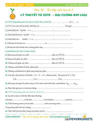 Hóa 12 - Ôn tập cuối học kì I