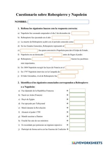 Cuestionario La Revolución Francesa