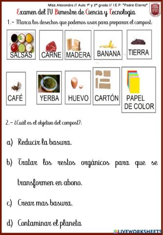 Examen del IV Bimestre de Ciencia y Tecnología