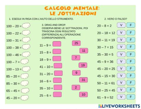 Calcolo scritto: le sottrazioni (2)