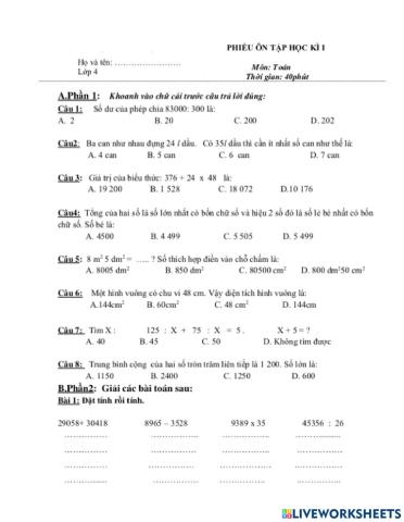 Ôn cuối kì 1 - số 1