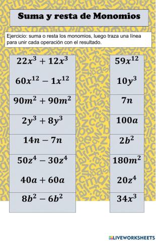 Suma y resta de monomios