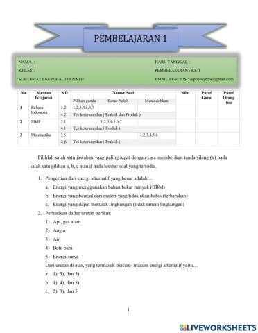 Tes evaluasi Pembelajaran 1