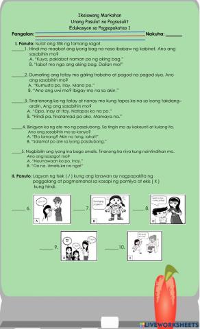 1st Summative Test-Q2 in ESP Part 1