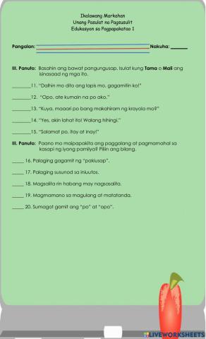 1st Summative Test-Q2 in ESP Part 2