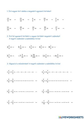 Vegyes törtek összeadása, kivonása