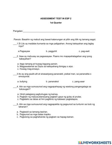 Assessment Test in ESP 2