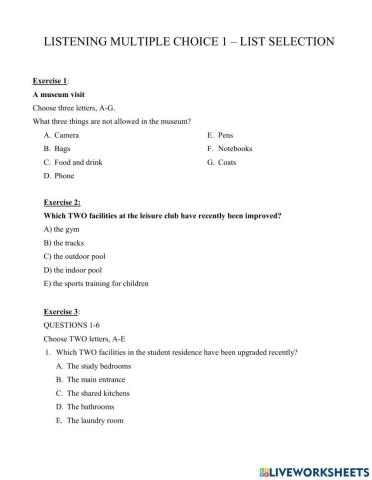 IELTS Listening Multiple Choice 1