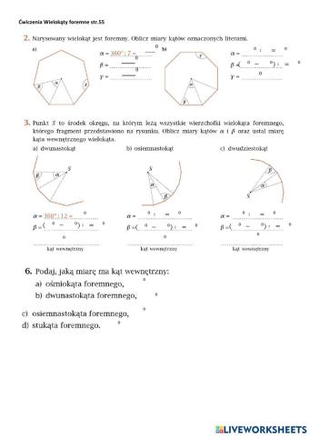 Ćwiczenia Wielokąty foremne str.55 klasa 7