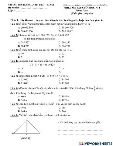 Ôn tập toán cuối kì 1