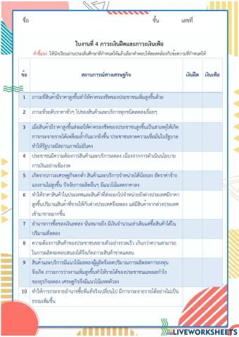 ใบงานที่ 4 เงินฝืดเงินเฟ้อ