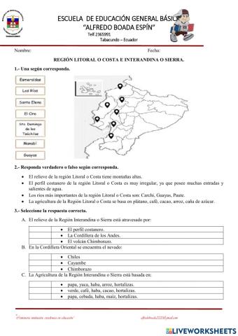 Región Litoral e Interandina