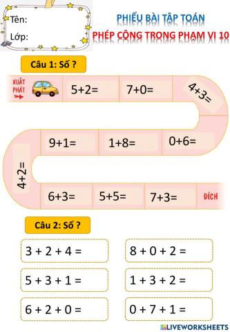 Phép cộng trong phạm vi 10