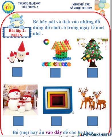 Hãy quan sát và tích vào đồ dùng đồ chơi có trong ngày lễ noel nhé