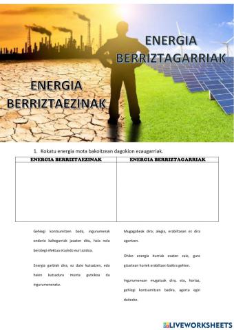 Energia berriztagarriak eta berriztaezinak