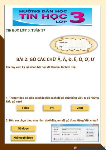 Tin học lớp 3-Tuần 17-Bài 2: Gõ các chữ ă, â, đ, ê, ô, ơ, ư