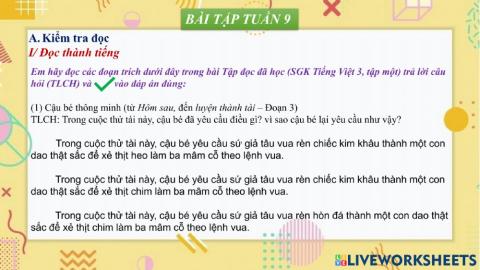 Phiếu bài tập cuối tuần (tuần 9)