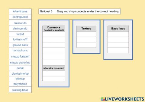 National 5 Music: Dynamics, Texture and Bass lines 1A