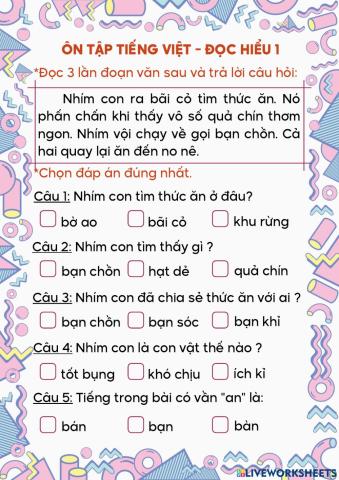 Phiếu Ôn tập đọc hiểu 1