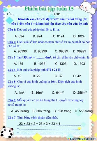 Ôn tập cuối tuần 15