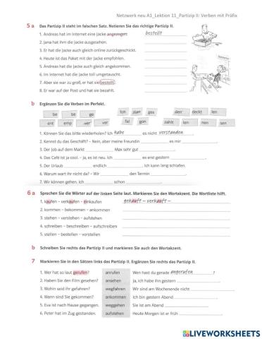 Partizip II: Verben mit Präfix