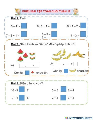 Phiếu bài tập Toán cuối tuần 12