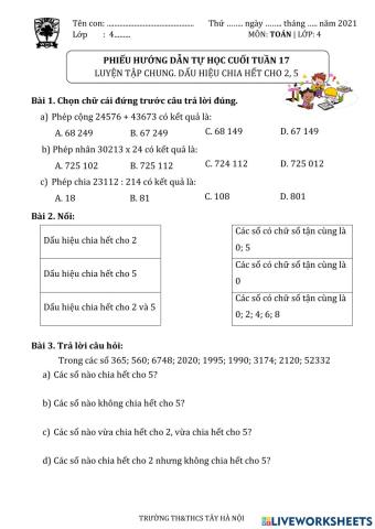 PBT Toan 4 - Cuoi tuan 17