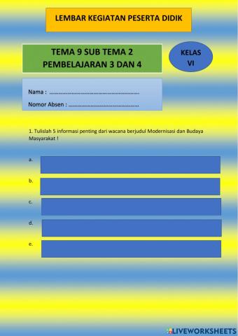 LKPD Tema 9 Sub Tema 2 Pembelajaran 3 dan 4