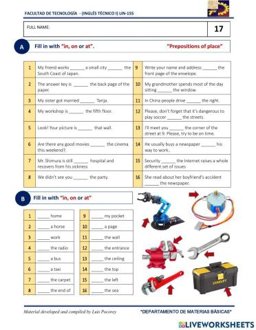 Prepositions of place -IN-ON-AT-