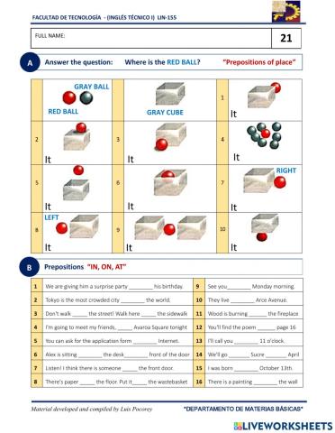 Prepositions of place