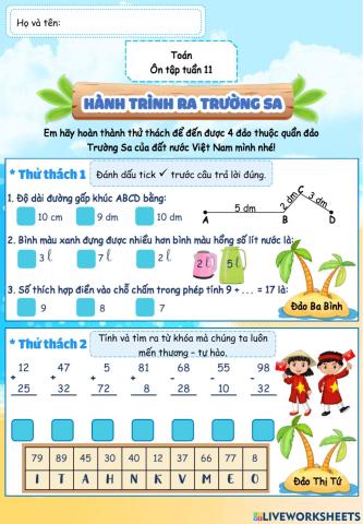 Bài tập cuối tuần 11-Môn Toán