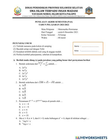 PAS Matematika Peminatan