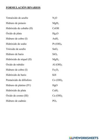 Formulación binarios