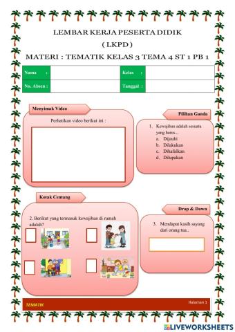 Soal tematik kewajiban dan hak di rumah