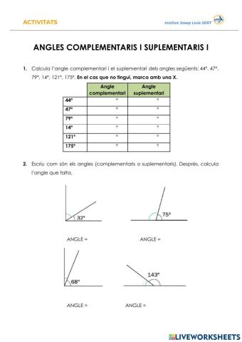 Angles complementaris i suplementaris I