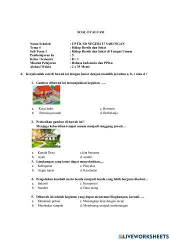 Soal Evaluasi Tema 4 Subtema 4 Pembelajaran 5