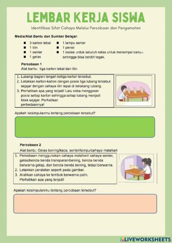 LKPD Percobaan Sifat-Sifat Cahaya