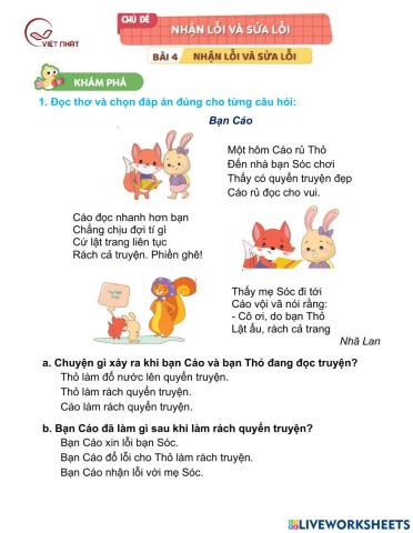 Bài 4: Nhận lỗi và sửa lỗi