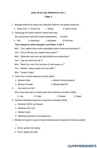 Soal evaluasi tema 3