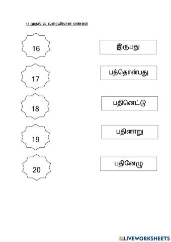 11 முதல் 20 வரையிலான எண்கள்