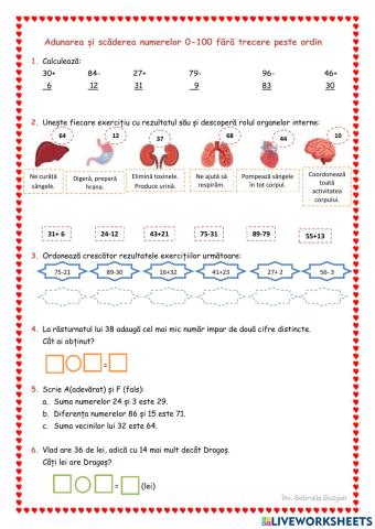 Adunarea și scăderea numerelor 0-100